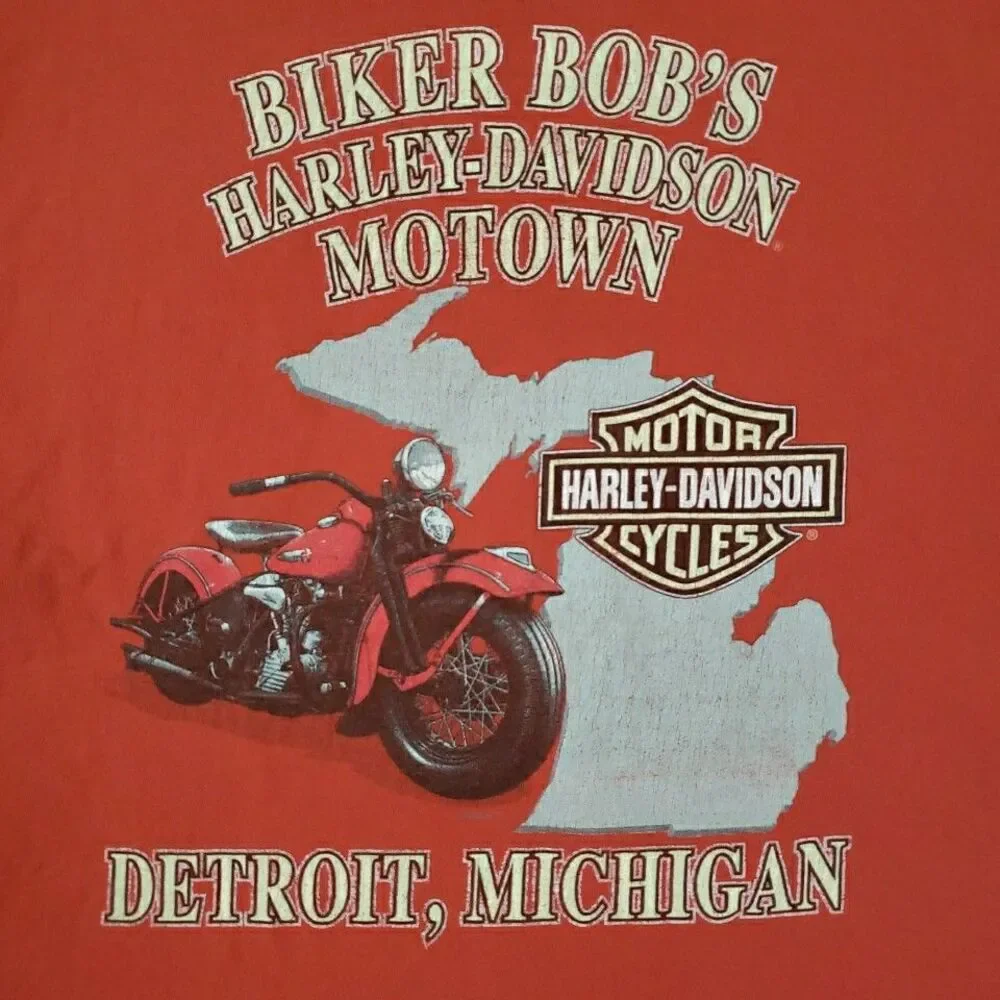Harley Davidson T Shirt Short Sleeve Biker Bob's Motown MI Orange Men Sz M